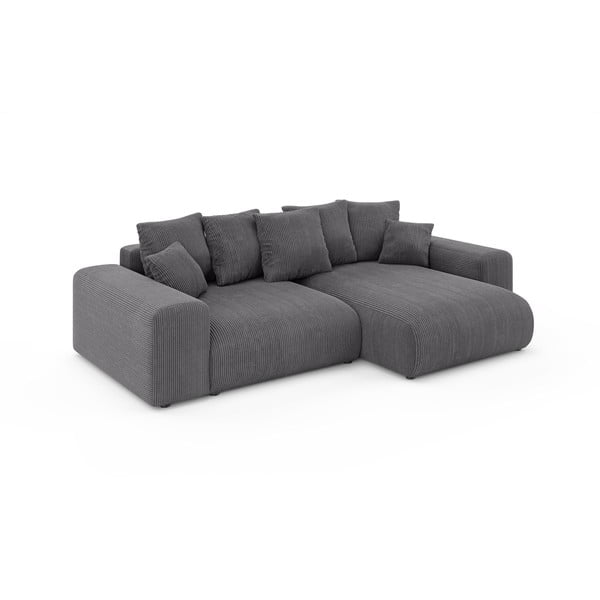 Szary sztruksowy rozkładany narożnik ze schowkiem (strona zmienna) Luma – Ropez-image-2