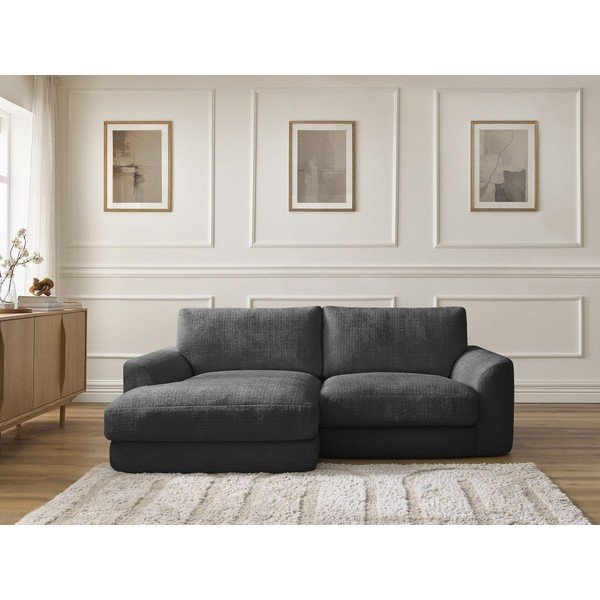 Czarny narożnik z tkaniny szenilowej (lewostronny/z szezlongiem) Leonore – Bobochic Paris-image-1