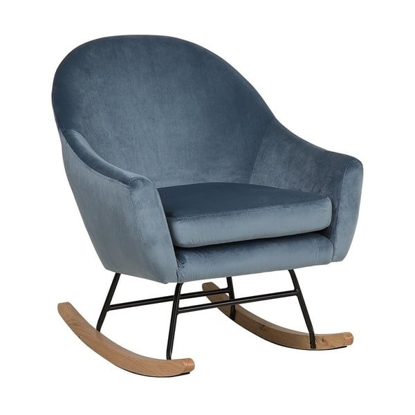 Niebieski fotel bujany z obiciem o wyglądzie aksamitu Monobeli Vanda