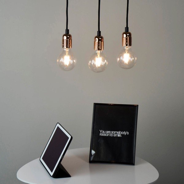 Lampa wisząca z 3 czarnymi kablami i oprawką żarówki w kolorze miedzi Sotto Luce Uno-image-1