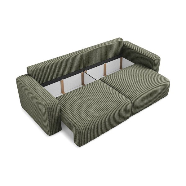 Zielona sztruksowa rozkładana/ze schowkiem sofa 252 cm Kona – Makamii-image-4