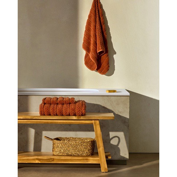 Bawełniany ręcznik frotte w kolorze terakoty 50x90 cm Rune – Kave Home-image-3