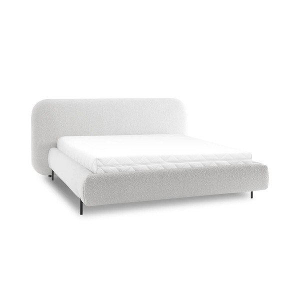 Beżowe tapicerowane łóżko dwuosobowe ze schowkiem ze stelażem 180x200 cm Pointt – ELTAP