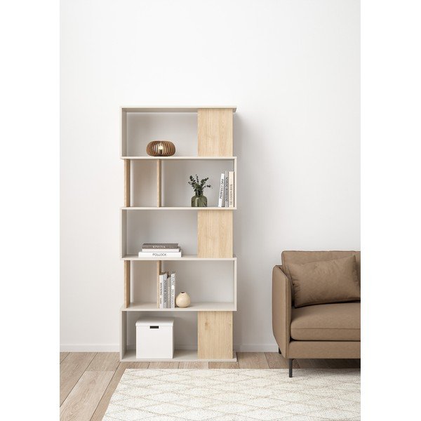 Kremowy regał w dekorze dębu 80x173,5x29,5 cm Maze – Tvilum-image-1
