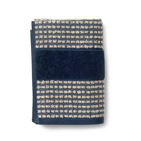 Ciemnoniebiesko-beżowy ręcznik z bawełny organicznej 50x100 cm Check – JUNA