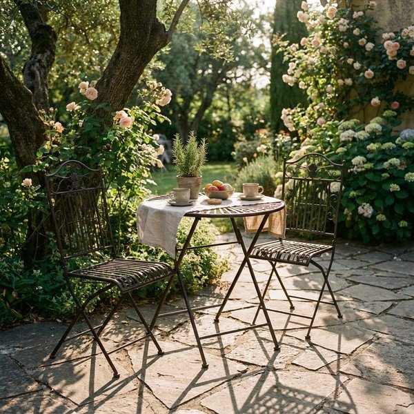 Ciemnobrązowy metalowy zestaw mebli ogrodowych dla 2 osób – Garden Pleasure-image-1