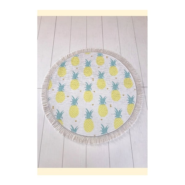 Biało-żółty dywanik łazienkowy Tropica Ananas, ⌀ 100 cm
