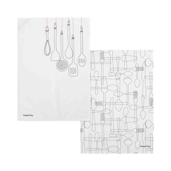 Bawełniane ścierki zestaw 2 szt. 50x70 cm Cutlery – Happy Friday