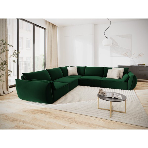 Ciemnozielony aksamitny narożnik Vanda – Mazzini Sofas-image-1