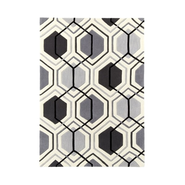 Szary ręcznie tkany dywan Think Rugs Hong Kong Hexagon Grey, 90x150 cm