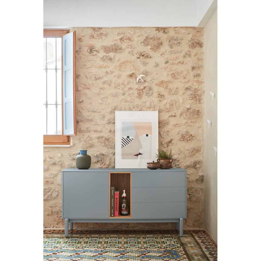 Niebieska/szara niska komoda 140x76 cm Corvo – Teulat (zdjęcie 8)