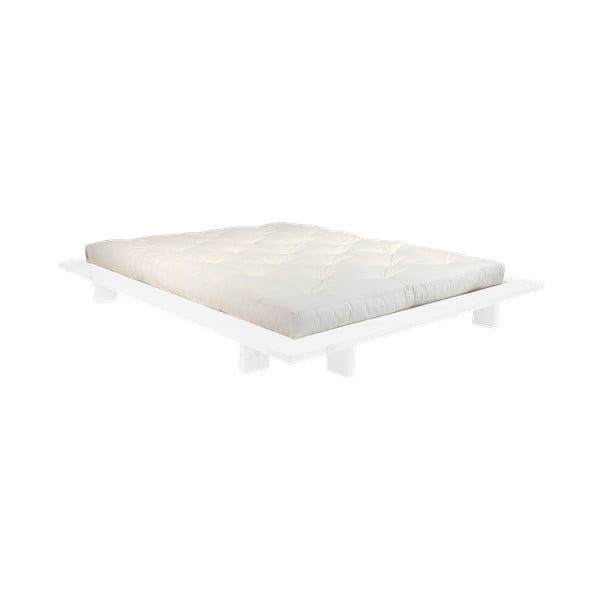 Łóżko dwuosobowe z drewna sosnowego z materacem Karup Design Japan Double Latex White/Natural, 160x200 cm