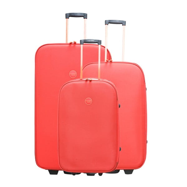 Zestaw 3 łososiowych walizek na kółkach Travel World Let´s Go