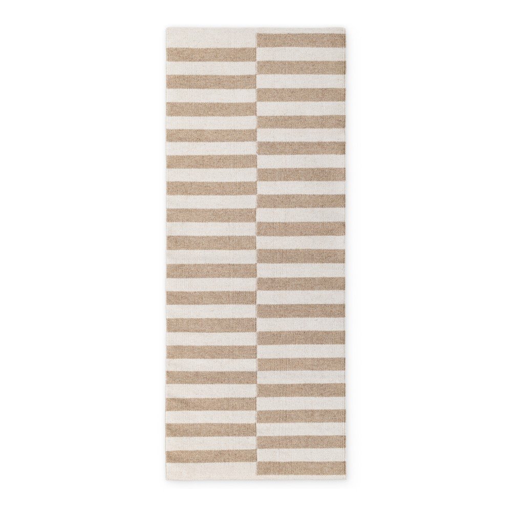 Biały/jasnobrązowy wełniany chodnik dwustronny/tkany ręcznie 80x200 cm Vika – Hanse Home
