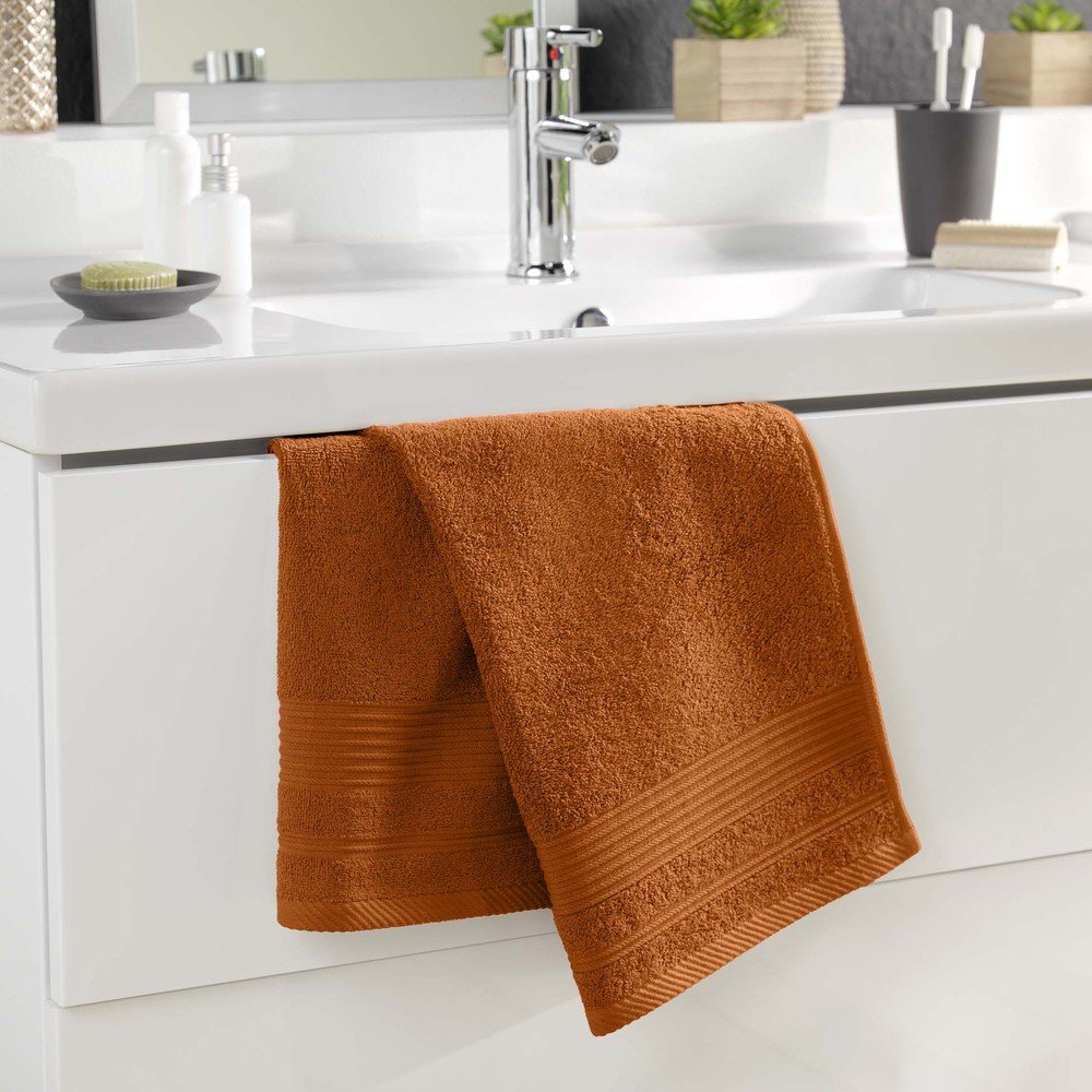 Bawełniany ręcznik frotte w kolorze terakoty 50x90 cm Tendresse – douceur d'intérieur (zdjęcie 3)