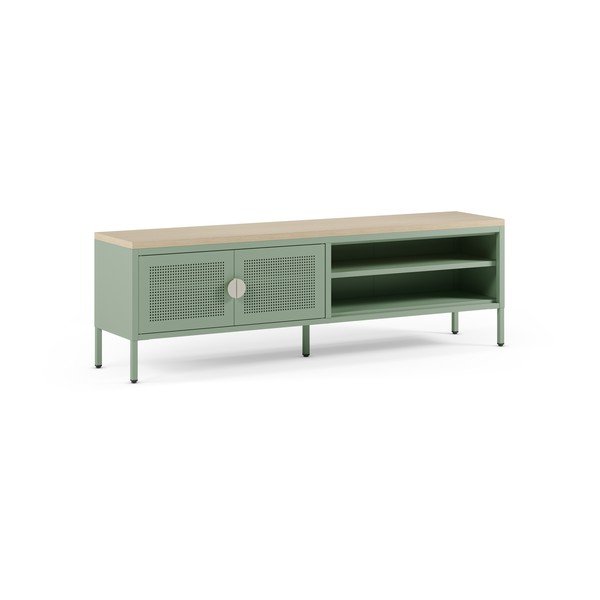 Miętowa/w naturalnym kolorze metalowa szafka pod TV 160x50x35 cm Sayla – Marckeric-image-4
