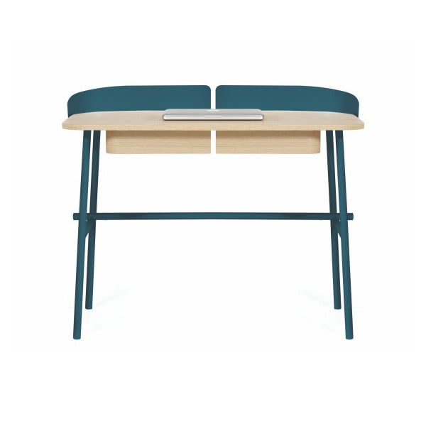 Niebieskozielone biurko z drewna dębowego HARTÔ Victor, 100x60 cm