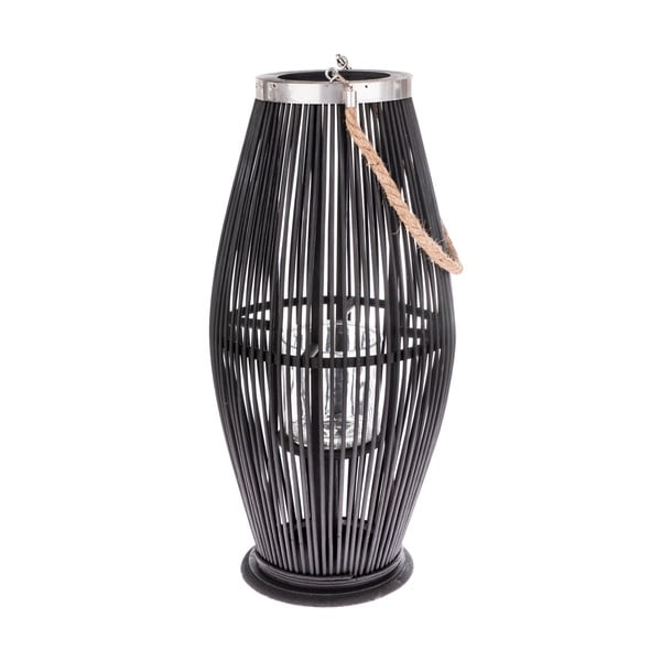 Czarny szklany lampion z bambusową konstrukcją Dakls, wys. 59 cm