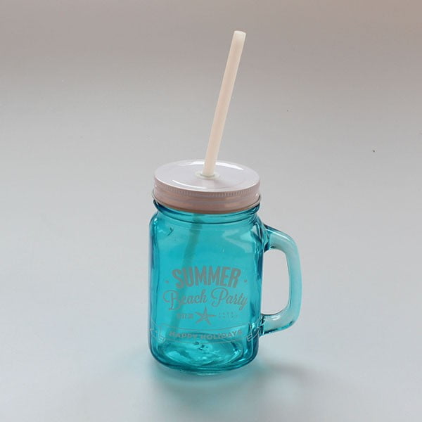 Niebieska szklanka z wieczkiem i słomką Dakls, 450 ml