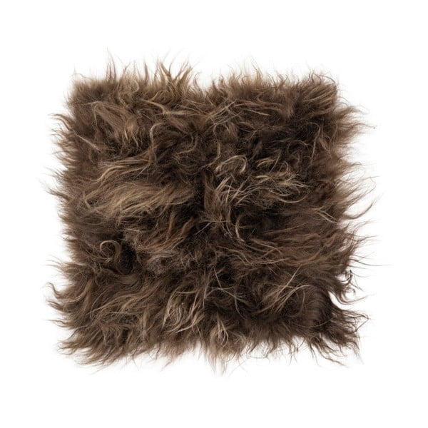 Orzechowa futrzana poduszka na krzesło z długim włosiem Arctic Fur Eglé, 37x37 cm