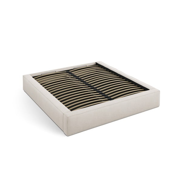 Kremowe tapicerowane łóżko dwuosobowe ze schowkiem ze stelażem 180x200 cm Simon Darren – Micadoni -image-2