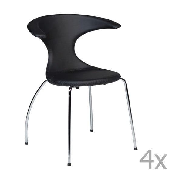 Zestaw 4 czarnych krzeseł z chromowanymi nogami DAN– FORM Flair
