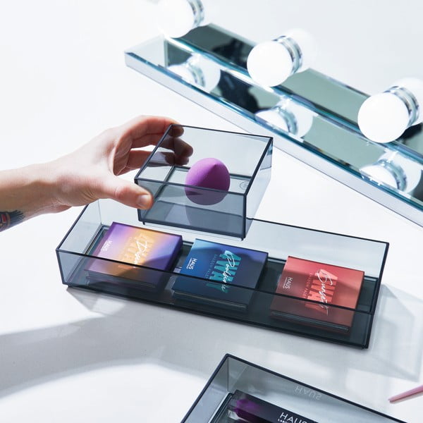 Organizery łazienkowe na kosmetyki z plastiku z recyklingu w kolorze matowej czerni zestaw 3 szt. Stack & Slide – iDesign-image-1