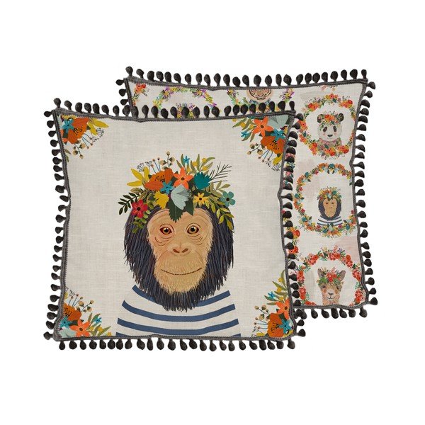 Poduszka z domieszką lnu Really Nice Things Floral Monkey, 45 x 45 cm-image-1