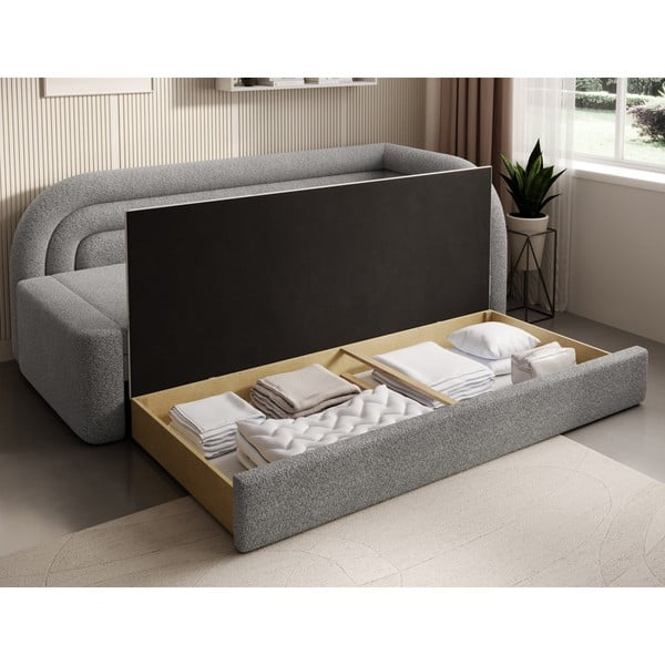 Szara rozkładana/ze schowkiem sofa z materiału bouclé prawostronna 223 cm Fabillo – ELTAP-image-4