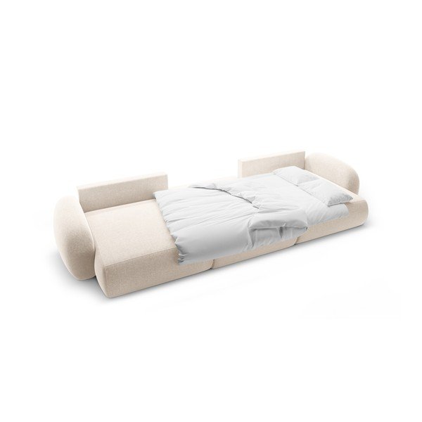 Kremowy rozkładany/ze schowkiem narożnik z tkaniny szenilowej (w kształcie litery U) Tonale – Cosmopolitan Design-image-3