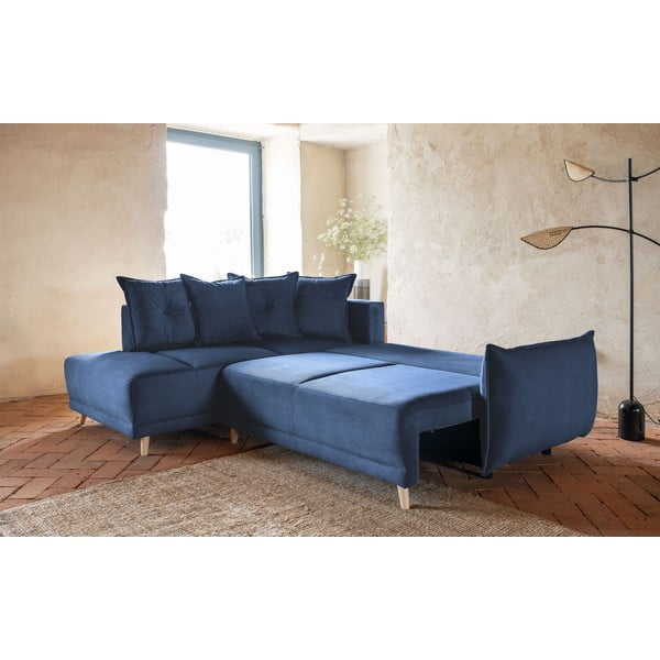 Ciemnoniebieski sztruksowy rozkładany narożnik (lewostronny) Lazy Lukka – Miuform-image-4