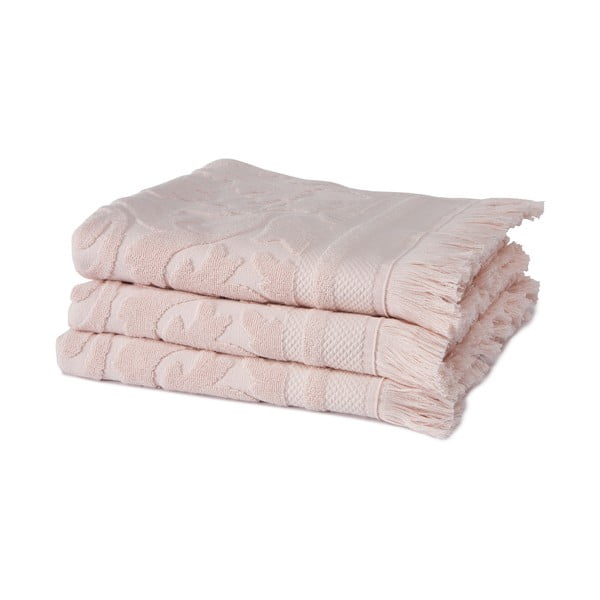 Zestaw 3 różowych ręczników z organicznej bawełny Seahorse, 60x110 cm