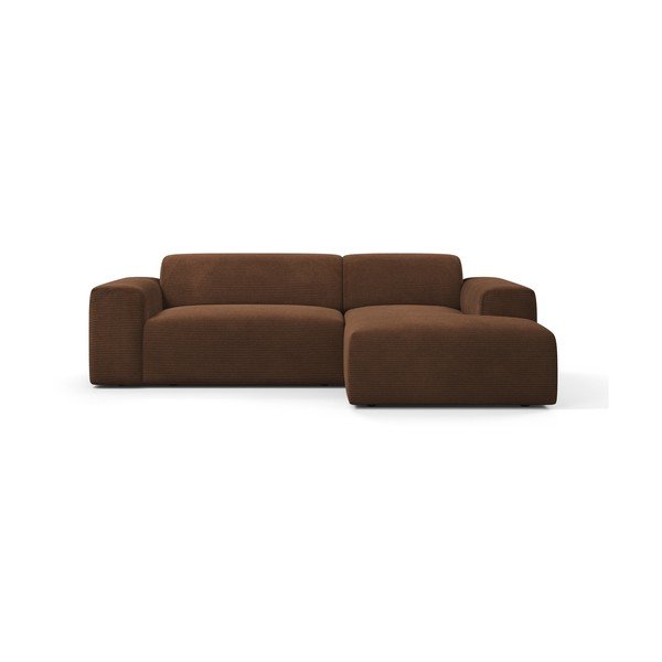 Brązowy sztruksowy narożnik Marie Claire Home Karen, 250 cm, prawostronny