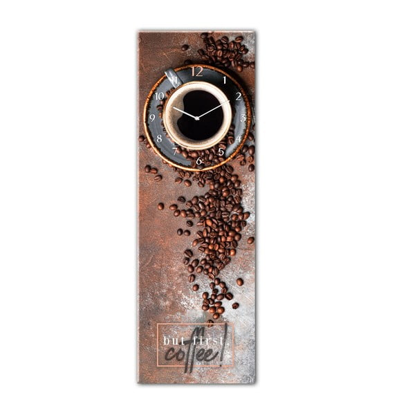 Szklany zegar ścienny Styler First Coffee, 20x60 cm