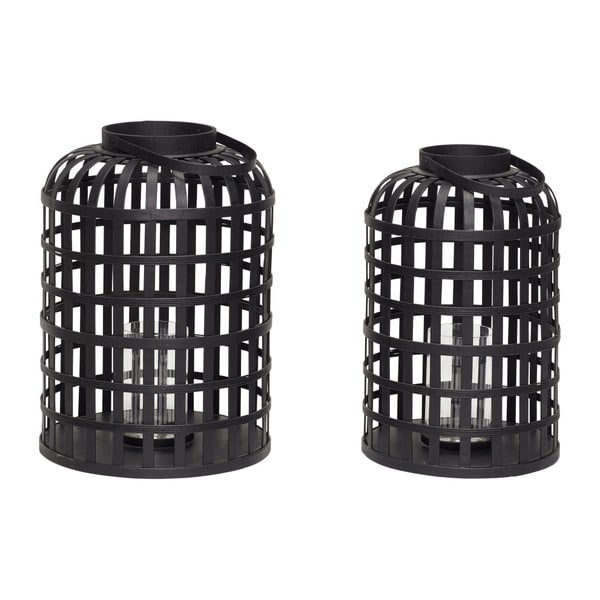 Zestaw 2 czarnych bambusowych lampionów Hübsch Bamboo Garo-image-1