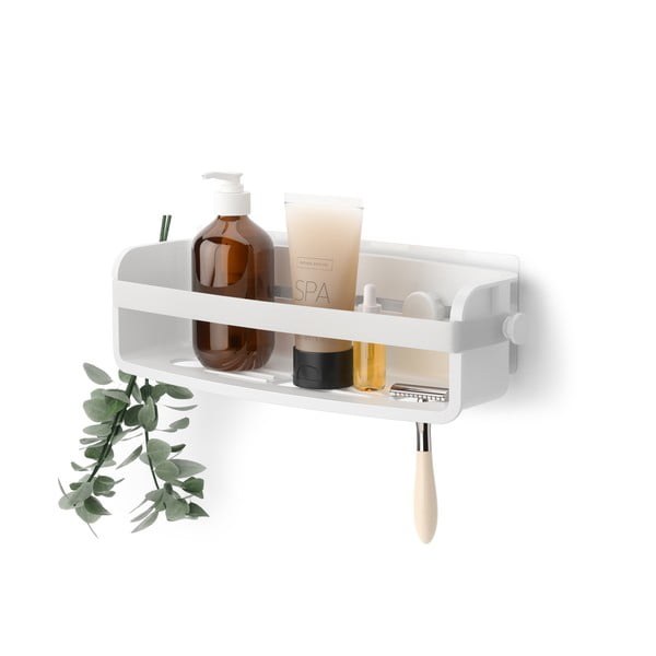 Biała samoprzylepna półka łazienkowa z plastiku z recyklingu Flex Adhesive – Umbra-image-4