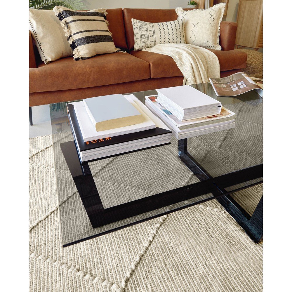 Czarny stolik ze szklanym blatem 70x120 cm Plam – Kave Home (zdjęcie 3)