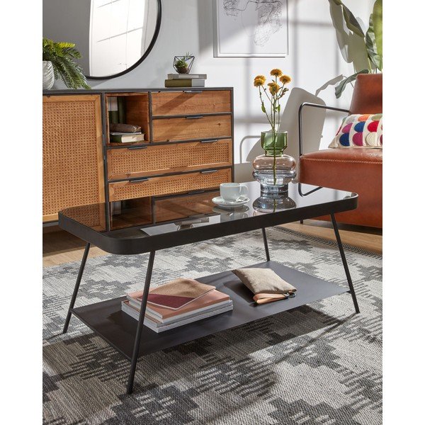 Czarny stolik ze szklanym blatem 45x90 cm Duilia – Kave Home-image-1