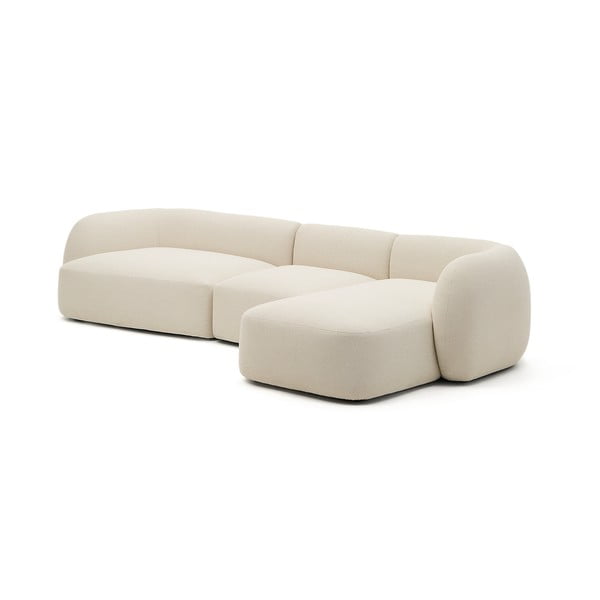 Kremowy narożnik z tkaniny szenilowej (prawostronny/z szezlongiem) Martina – Kave Home-image-2