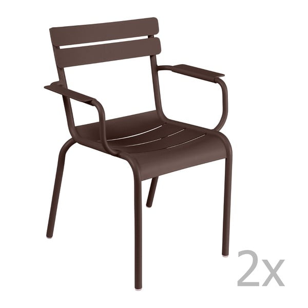 Zestaw 2 brązowych krzeseł z podłokietnikami Fermob Luxembourg