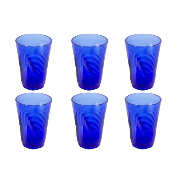 Zestaw 6 niebieskich szklanek Kaleidos, 340 ml