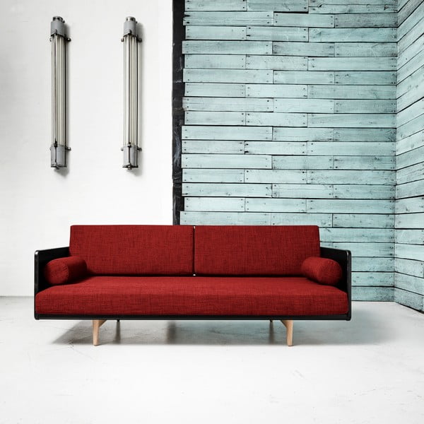 Sofa rozkładana Karup Deva Black/Raw Oak/Passion Red