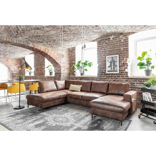 Brązowa rozkładana sofa w kształcie litery "U" z imitacji skóry Miuform Lofty Lilly Vintage, lewostronna-image-3