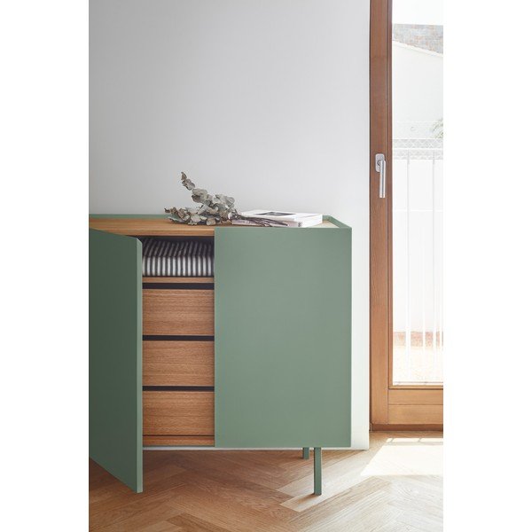 Zielona niska komoda w dekorze dębu 110x85 cm Arista – Teulat-image-1
