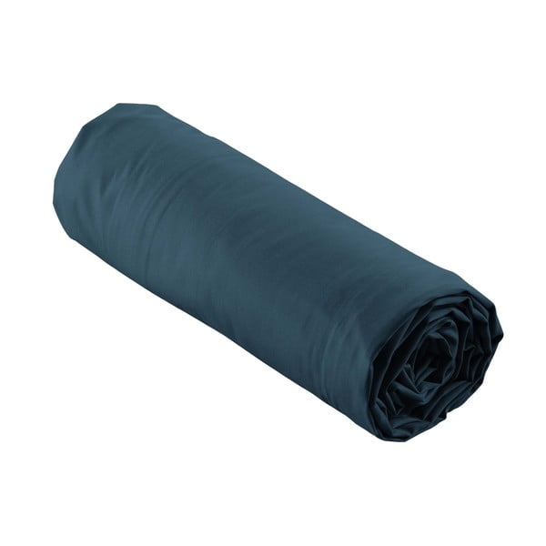 Ciemnoniebieskie prześcieradło z perkalu bawełnianego z gumką 160x200 cm Percaline – douceur d'intérieur-image-4