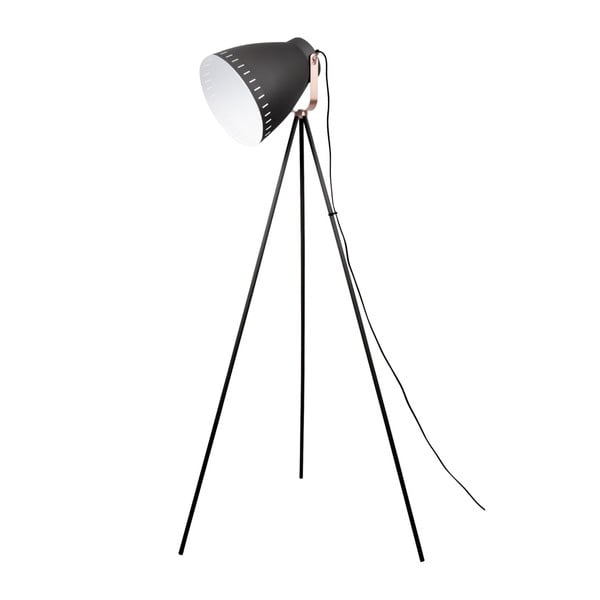 Czarna lampa stojąca z elementami w kolorze miedzi Leitmotiv Mingle