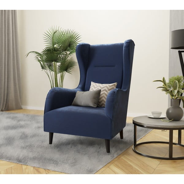 Ciemnoniebieski aksamitny fotel typu uszak Carole – Ropez-image-4