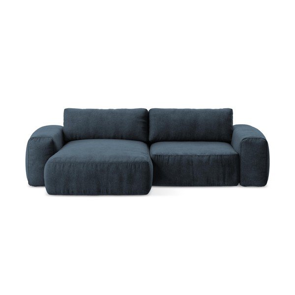 Ciemnoniebieski rozkładany narożnik z tkaniny szenilowej (lewostronny/z szezlongiem) Kuki – Makamii