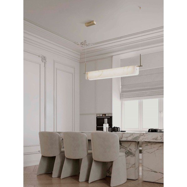Kremowa/w kolorze mosiądzu lampa wisząca LED w dekorze marmuru ze ściemniaczem Aider – Nova Luce-image-1
