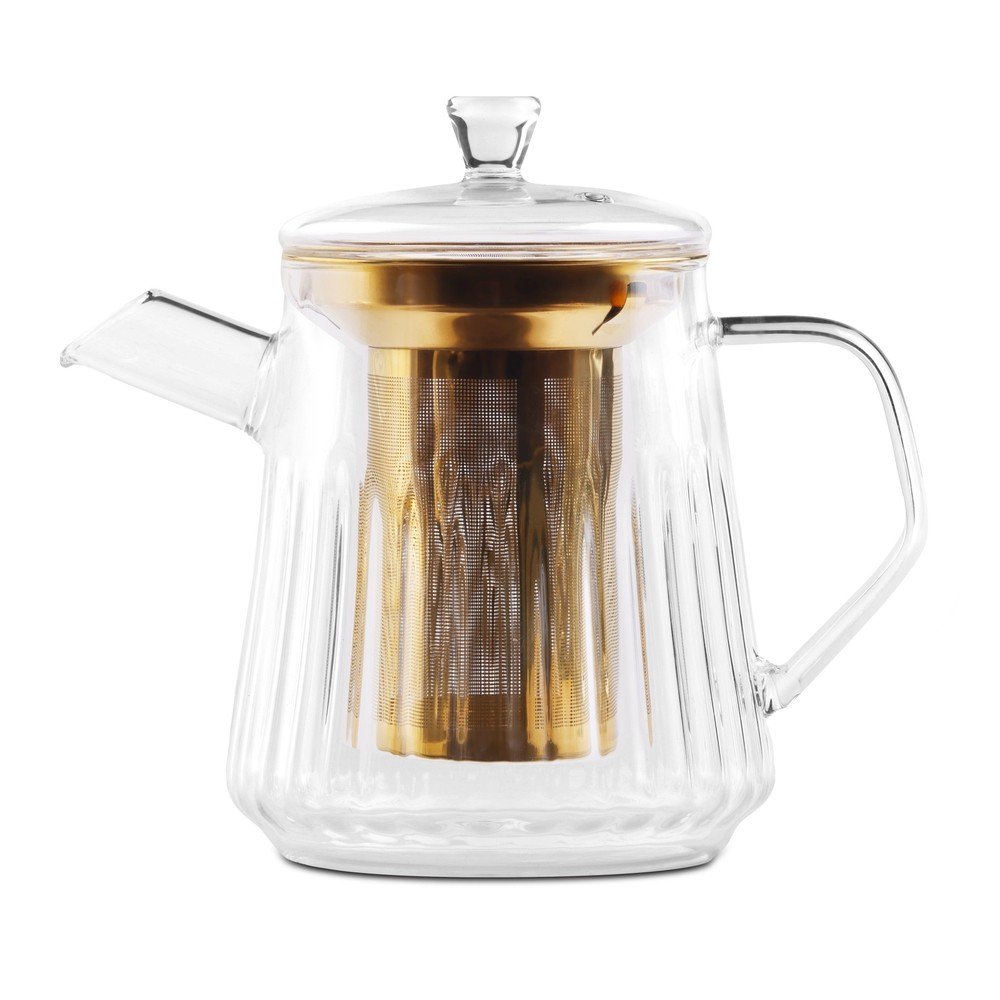 Szklany dzbanek do herbaty z sitkiem w kolorze złota 900 ml Mia – Vialli Design